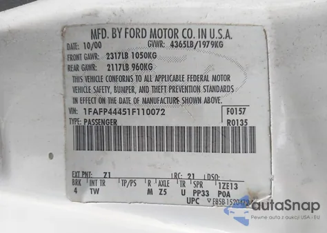 2001 Ford Mustang из США, поврежденный, VIN 1FAFP44451F110072